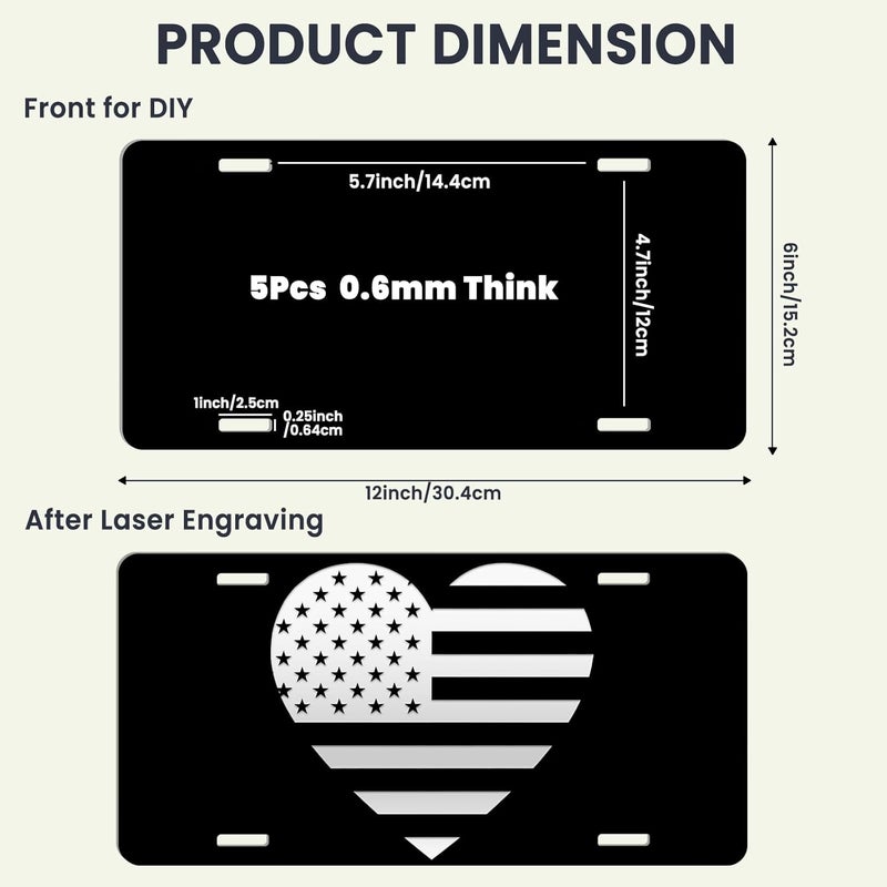 AceSubli 5 Pcs Black License Plate Blanks, Metal Aluminum License Plate for Laser Engraving, Vinyl, UV Printing, 6x12 Inch Metal Front Car Tag Sign Blanks for Custom Design Gift Thickness 0.6mm - Image 2